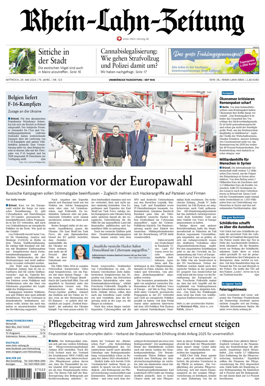 Rhein-Lahn-Zeitung vom Mittwoch, 29.05.2024