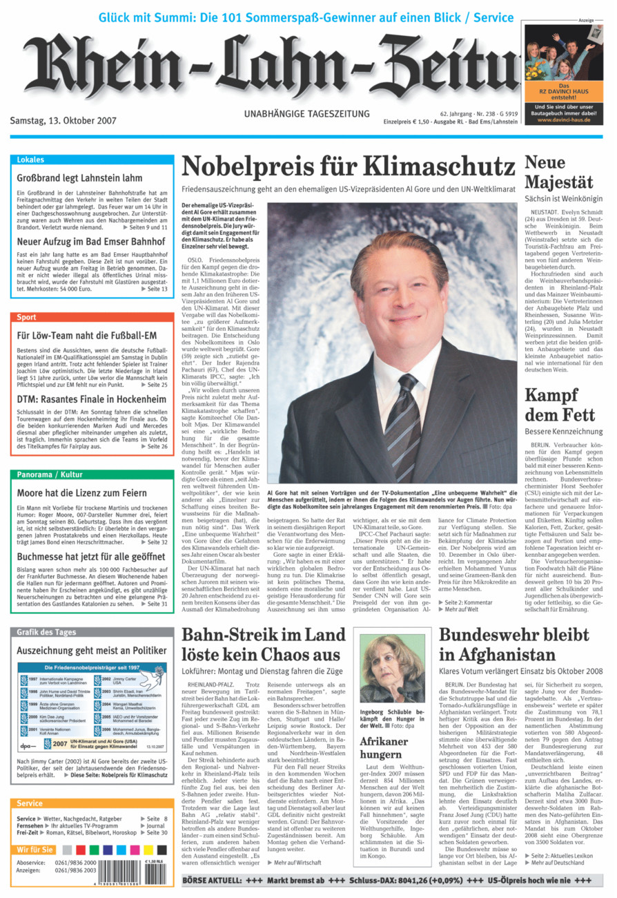 Rhein-Lahn-Zeitung vom Samstag, 13.10.2007