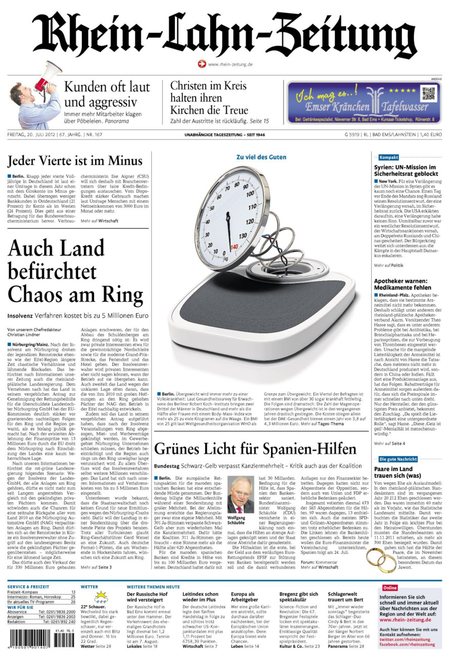 Rhein-Lahn-Zeitung vom Freitag, 20.07.2012