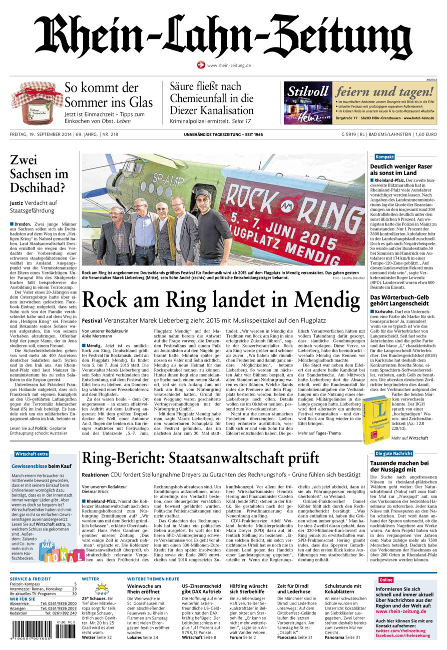Rhein-Lahn-Zeitung vom Freitag, 19.09.2014