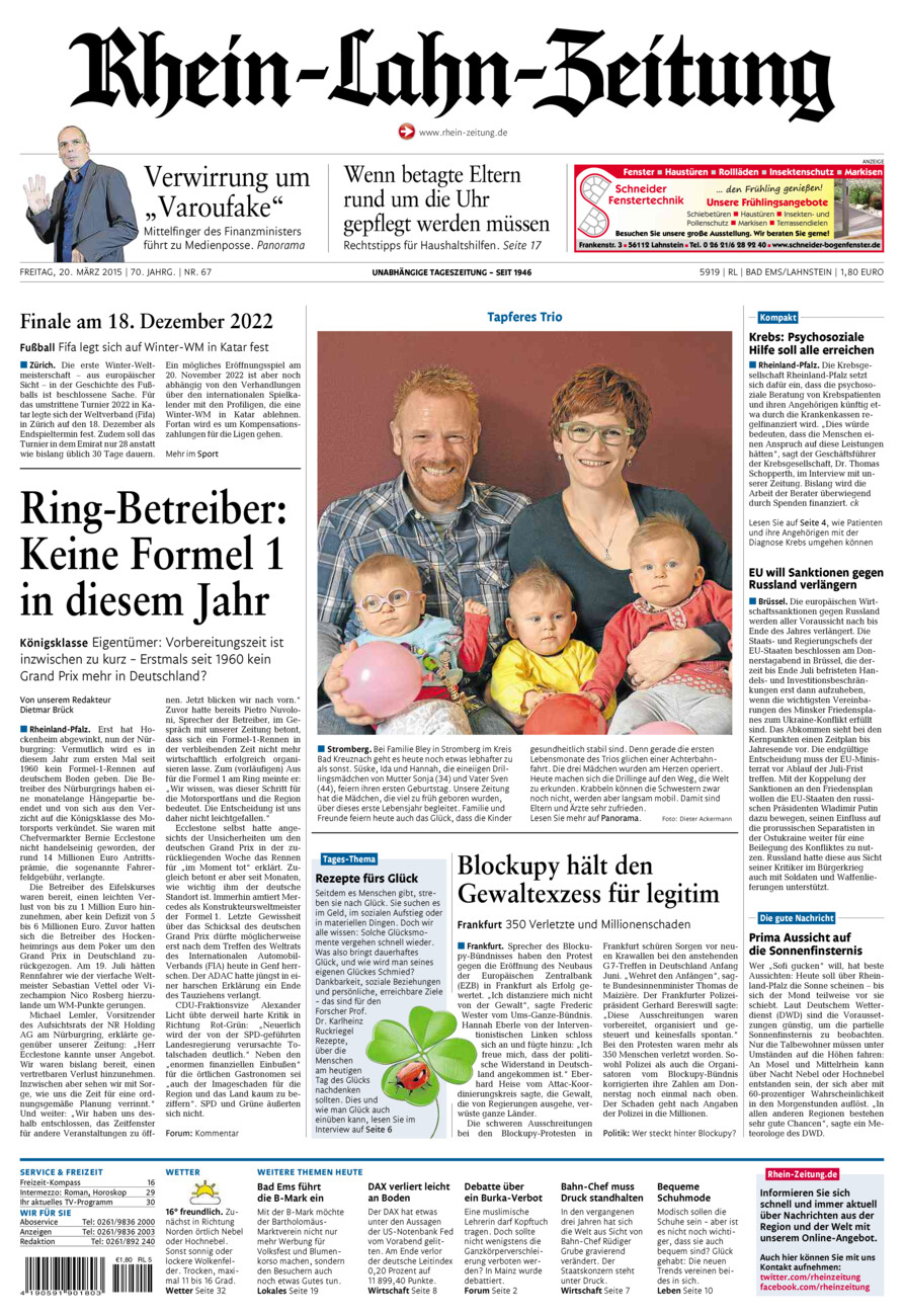 Rhein-Lahn-Zeitung vom Freitag, 20.03.2015