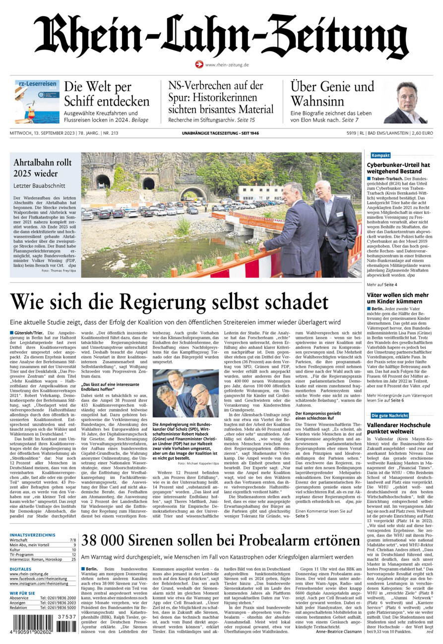 Rhein-Lahn-Zeitung vom Mittwoch, 13.09.2023