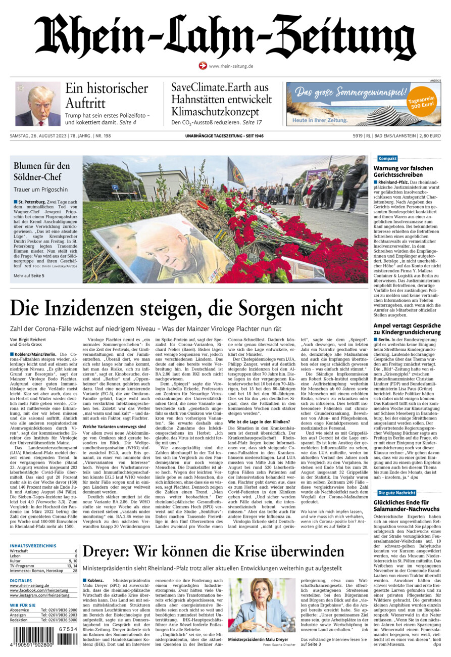 Rhein-Lahn-Zeitung vom Samstag, 26.08.2023