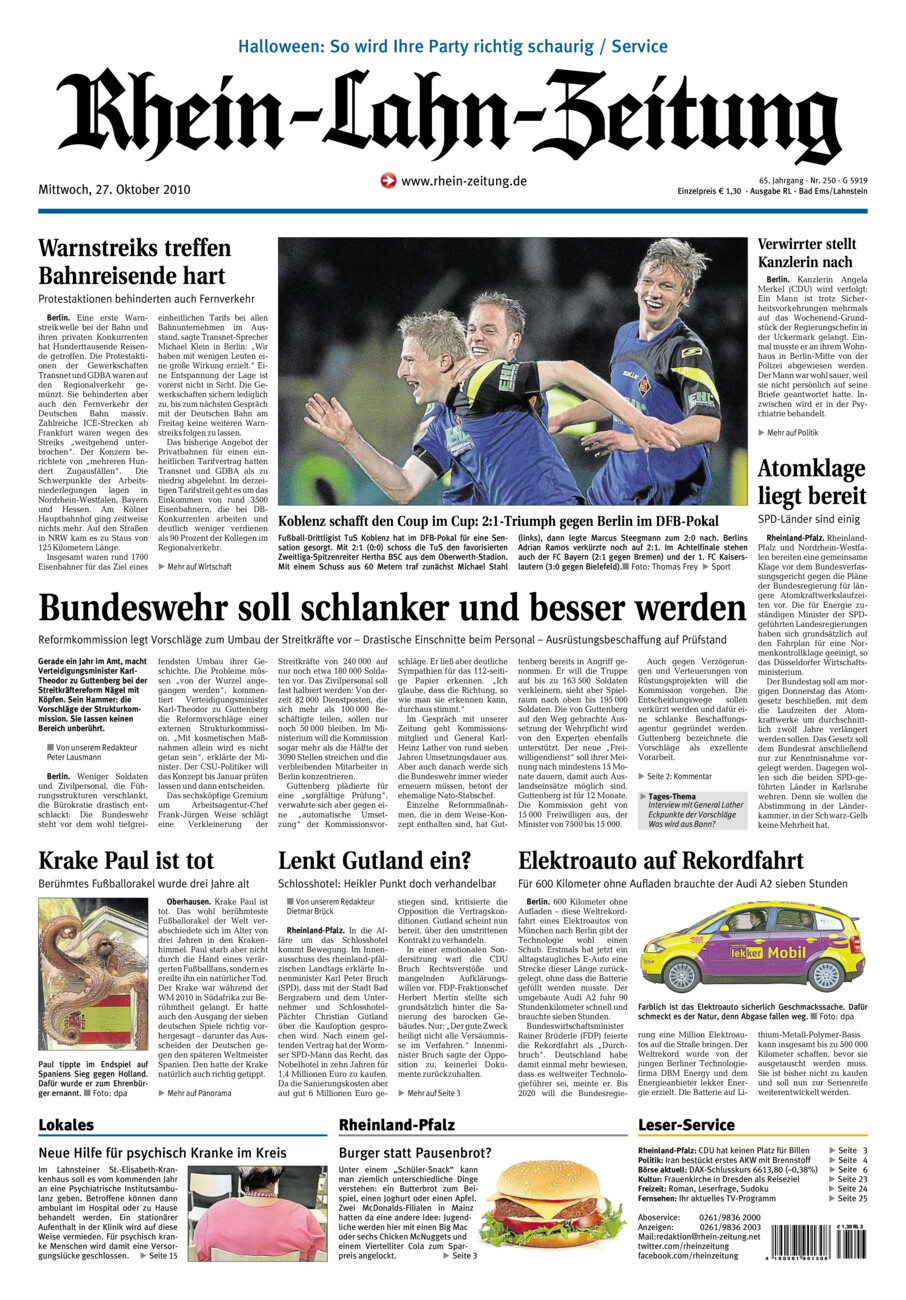Rhein-Lahn-Zeitung vom Mittwoch, 27.10.2010