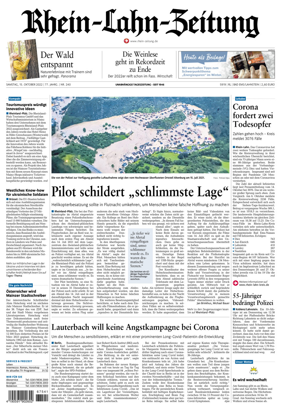 Rhein-Lahn-Zeitung vom Samstag, 15.10.2022