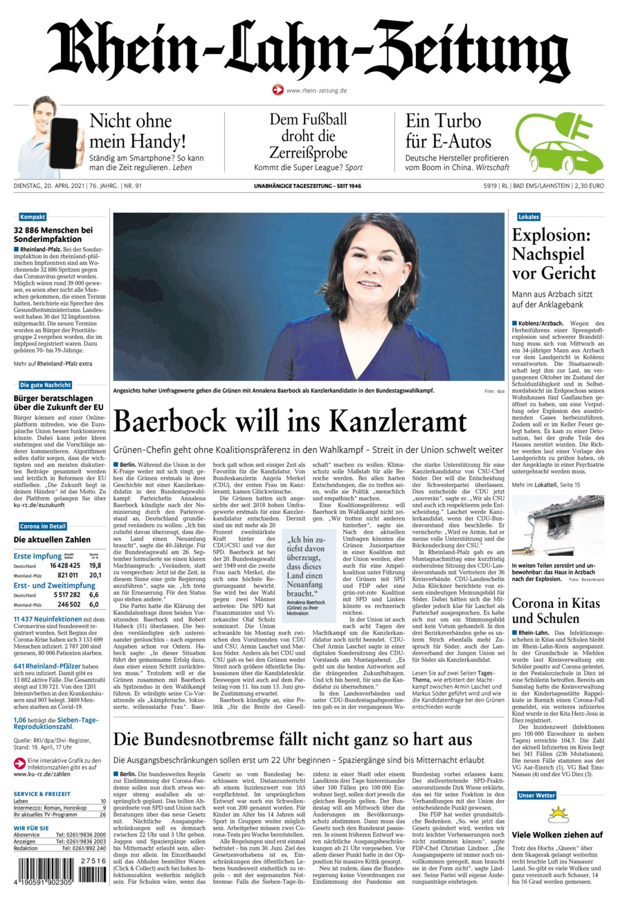 Rhein-Lahn-Zeitung vom Dienstag, 20.04.2021