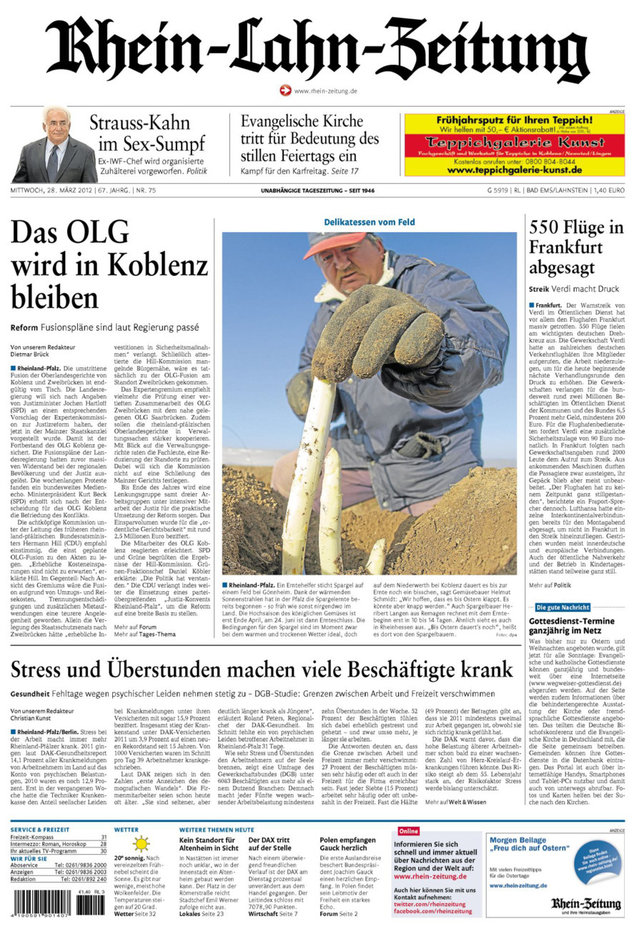Rhein-Lahn-Zeitung vom Mittwoch, 28.03.2012