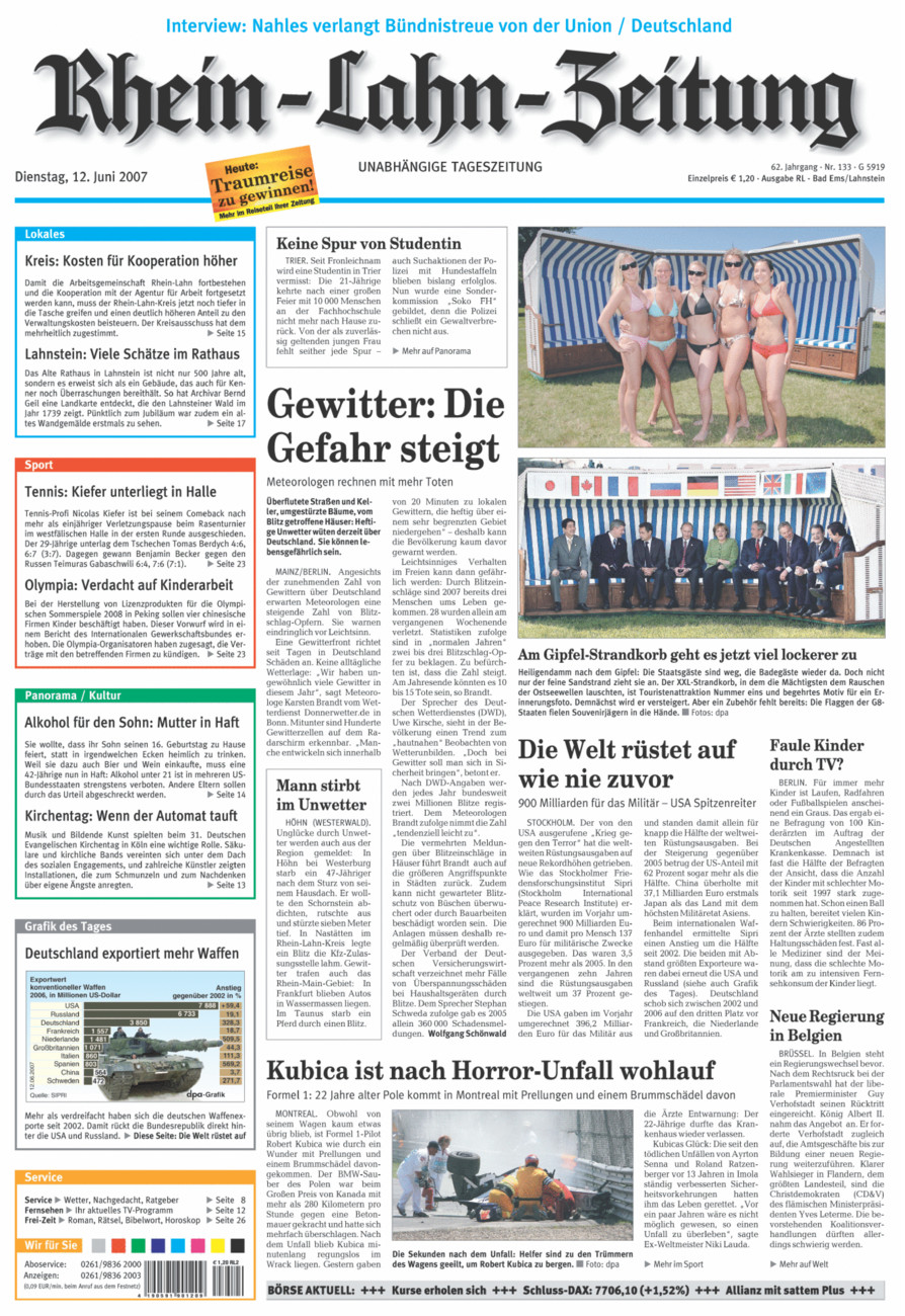Rhein-Lahn-Zeitung vom Dienstag, 12.06.2007