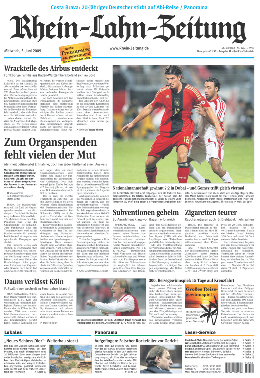 Rhein-Lahn-Zeitung vom Mittwoch, 03.06.2009
