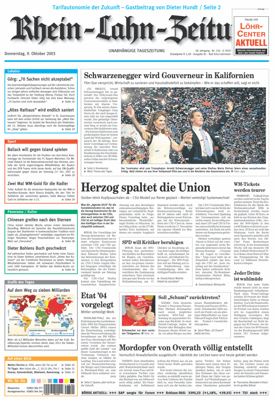 Rhein-Lahn-Zeitung vom Donnerstag, 09.10.2003