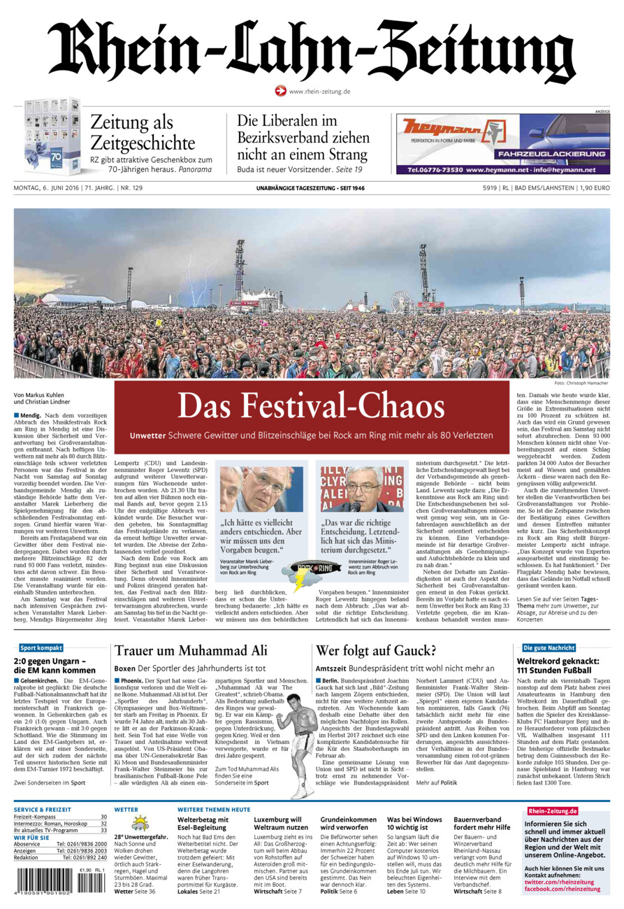 Rhein-Lahn-Zeitung vom Montag, 06.06.2016