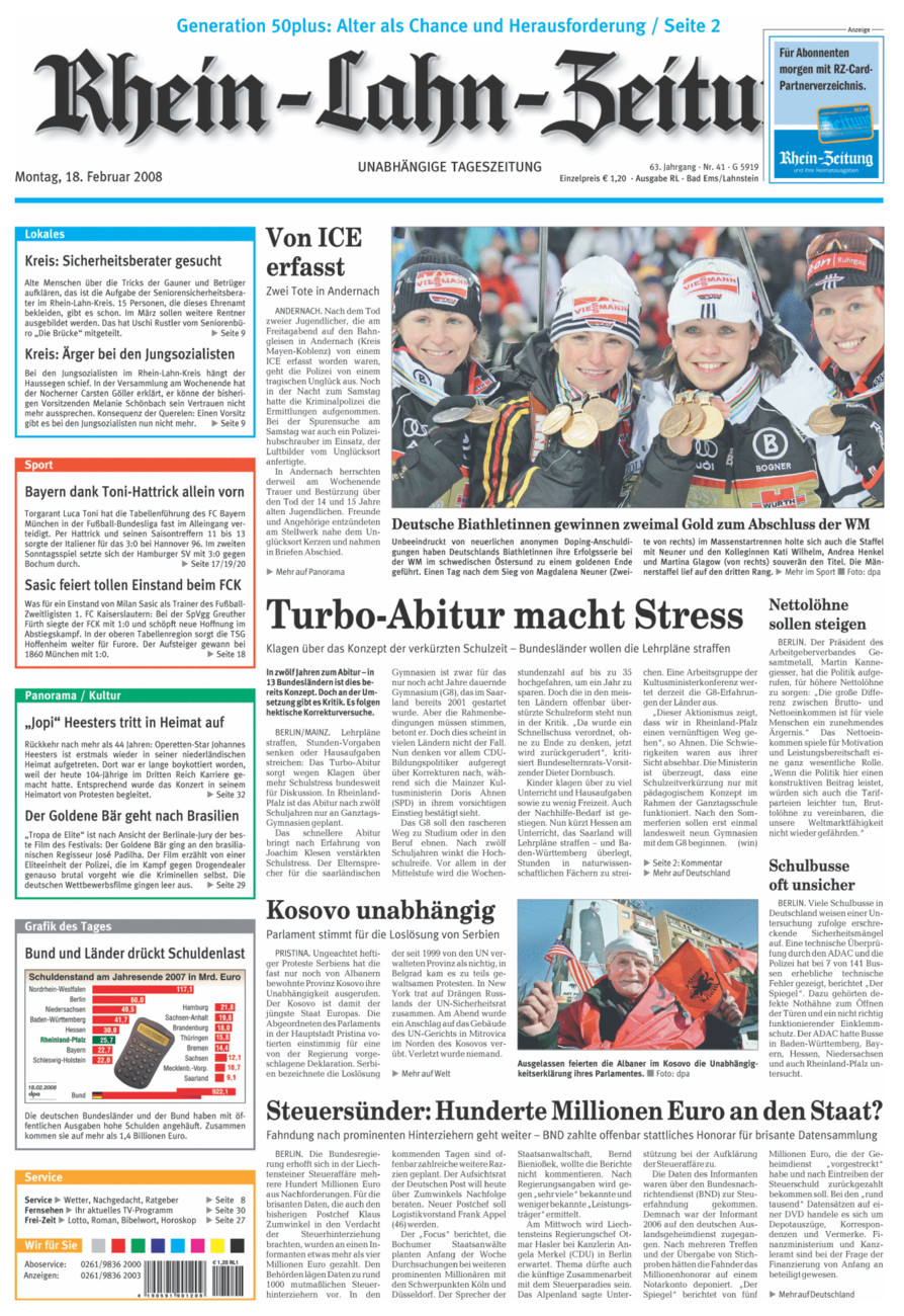 Rhein-Lahn-Zeitung vom Montag, 18.02.2008
