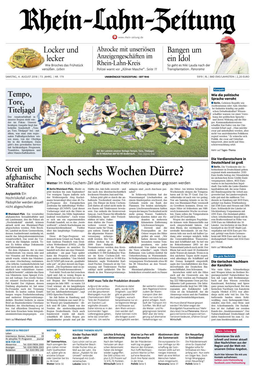 Rhein-Lahn-Zeitung vom Samstag, 04.08.2018