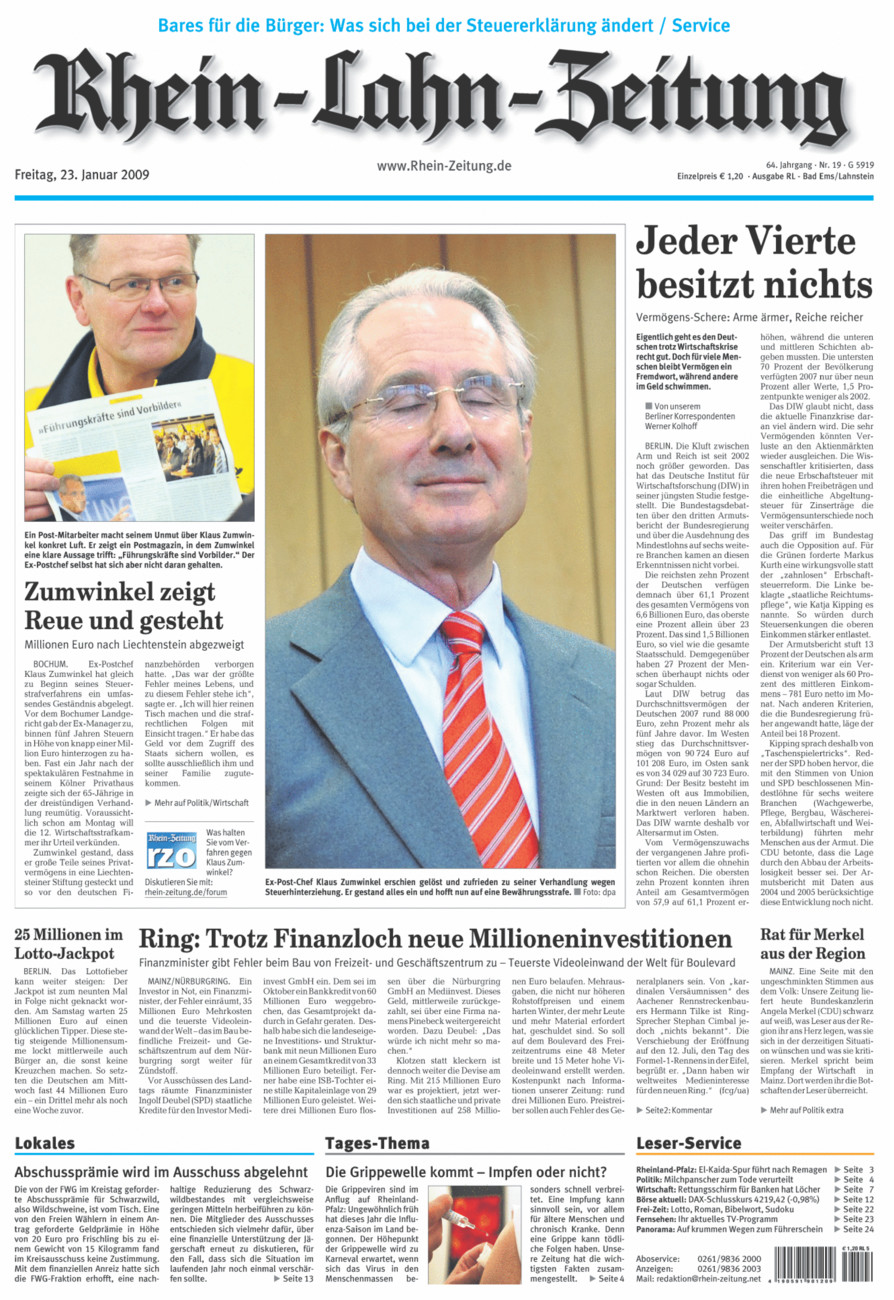 Rhein-Lahn-Zeitung vom Freitag, 23.01.2009