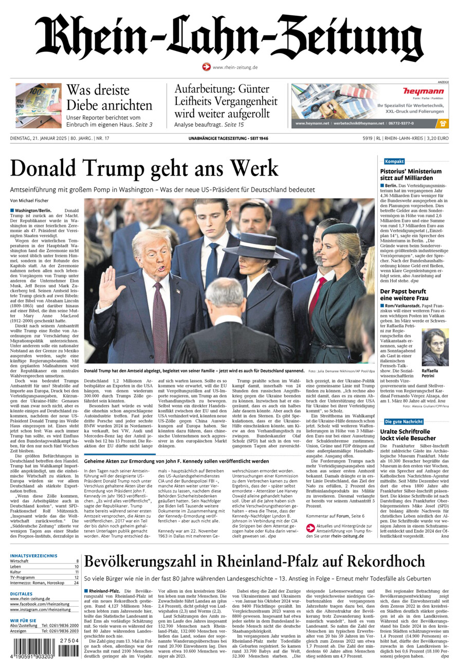 Rhein-Lahn-Zeitung vom Dienstag, 21.01.2025