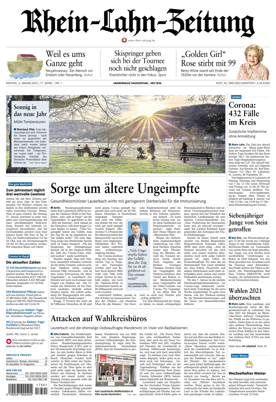 Rhein-Lahn-Zeitung vom Montag, 03.01.2022