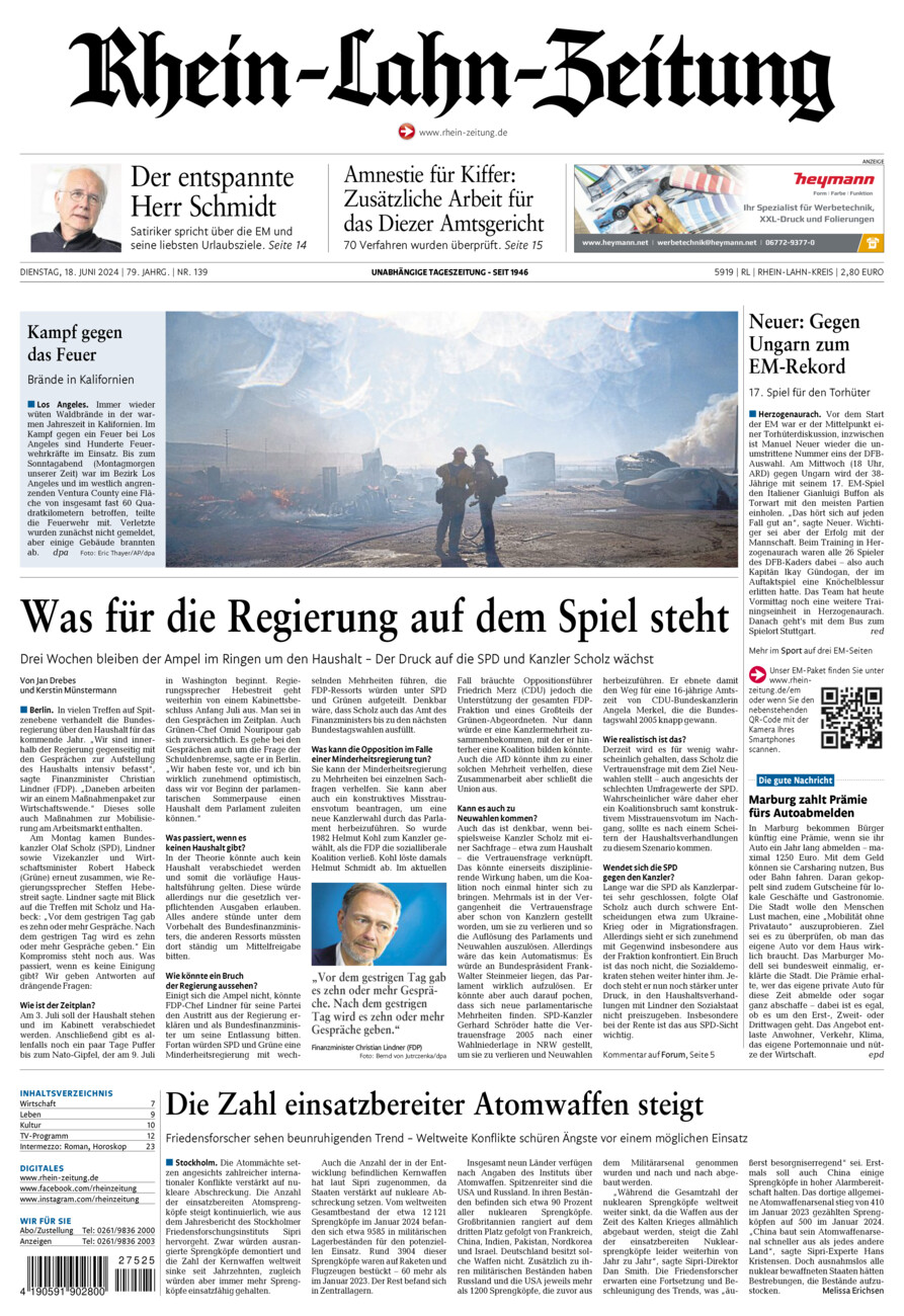 Rhein-Lahn-Zeitung vom Dienstag, 18.06.2024