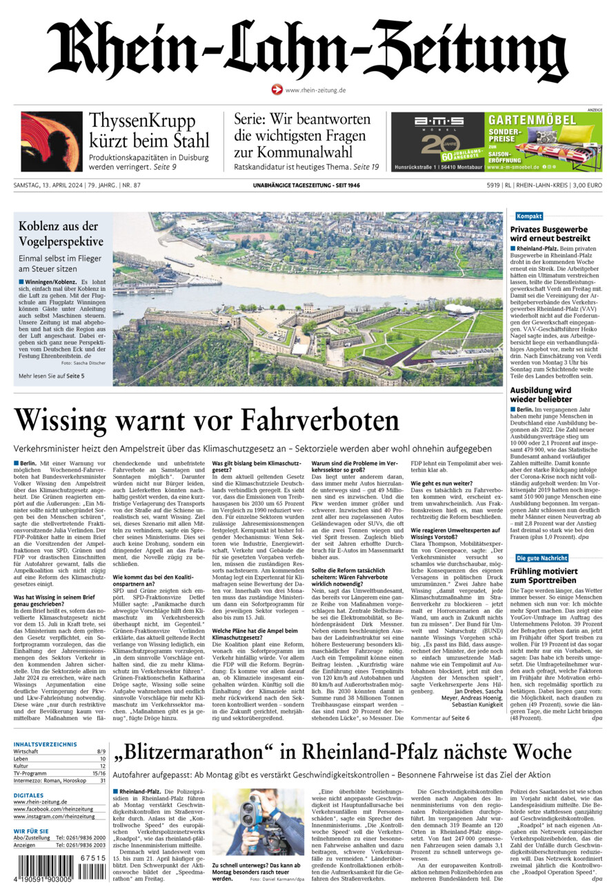 Rhein-Lahn-Zeitung vom Samstag, 13.04.2024