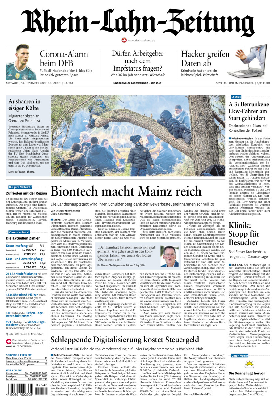 Rhein-Lahn-Zeitung vom Mittwoch, 10.11.2021