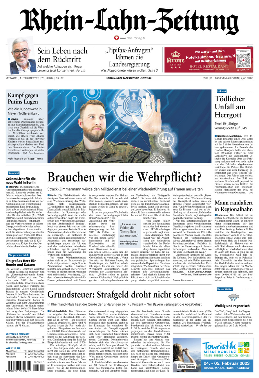 Rhein-Lahn-Zeitung vom Mittwoch, 01.02.2023
