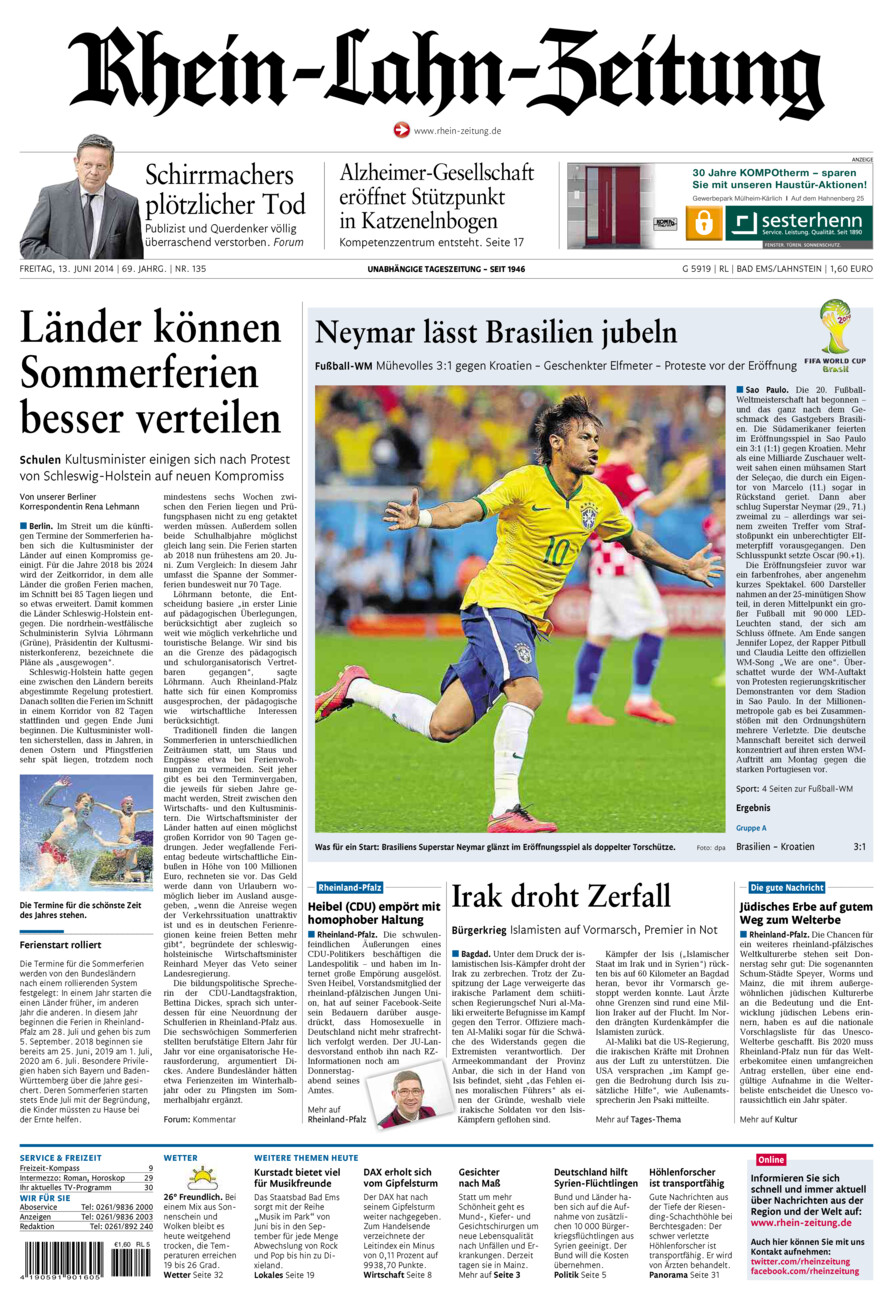 Rhein-Lahn-Zeitung vom Freitag, 13.06.2014