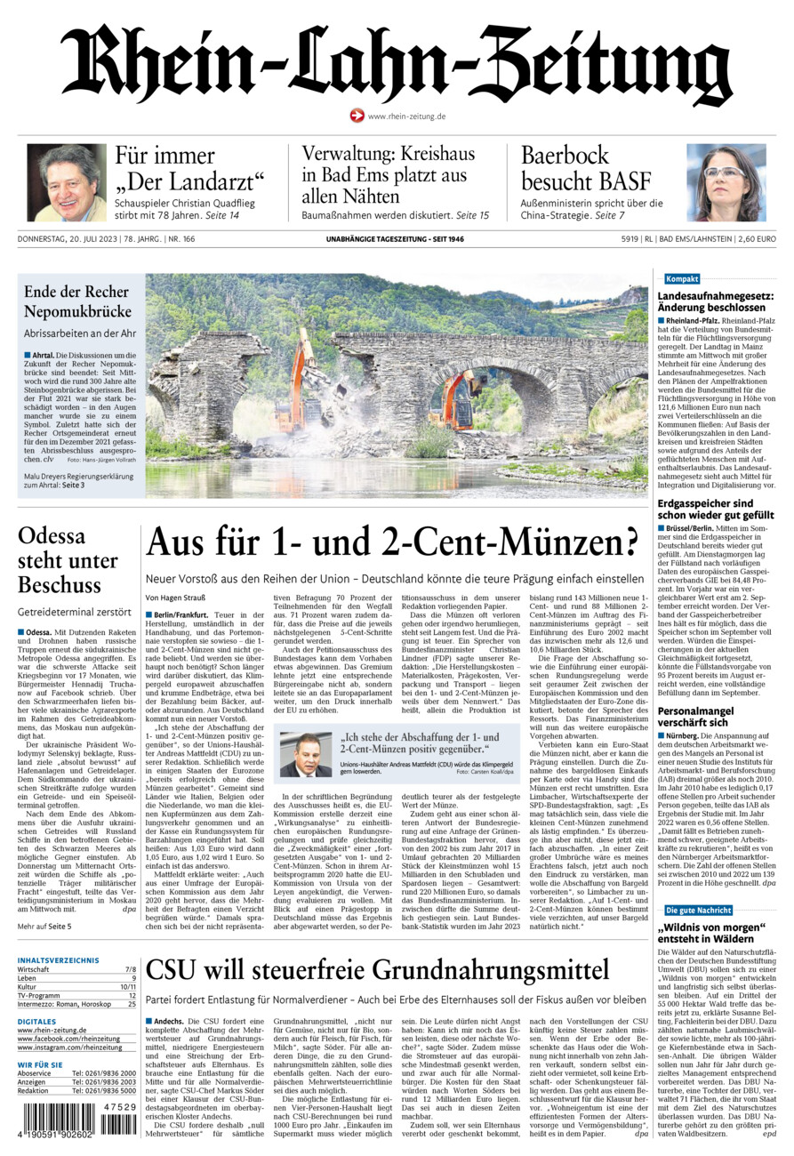 Rhein-Lahn-Zeitung vom Donnerstag, 20.07.2023
