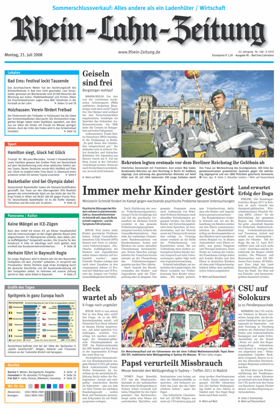 Rhein-Lahn-Zeitung vom Montag, 21.07.2008