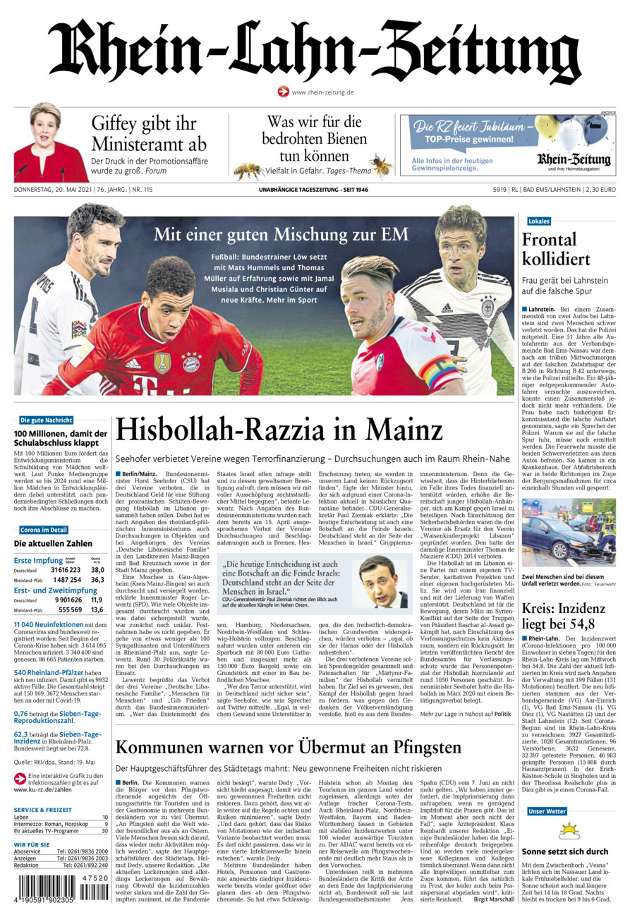 Rhein-Lahn-Zeitung vom Donnerstag, 20.05.2021