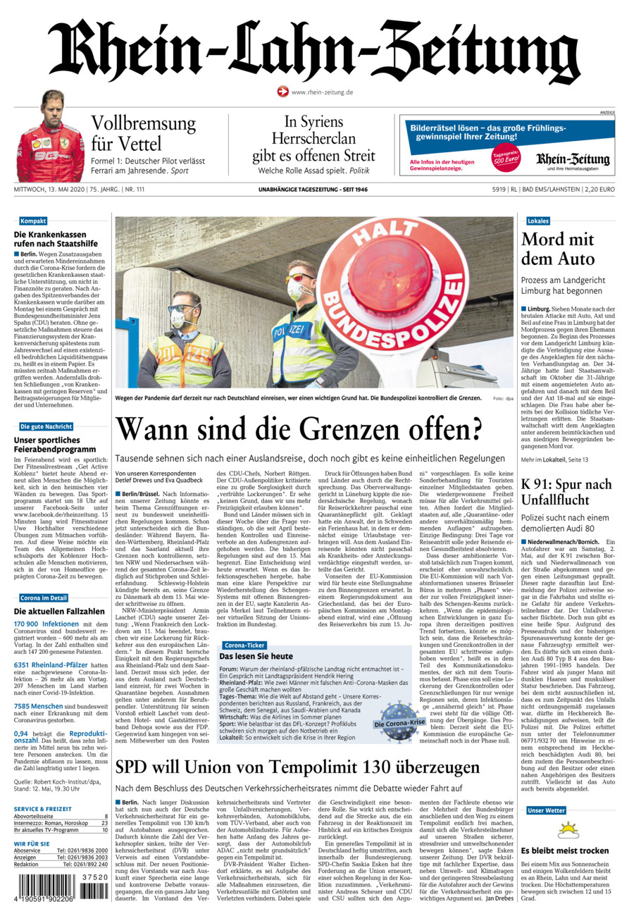 Rhein-Lahn-Zeitung vom Mittwoch, 13.05.2020
