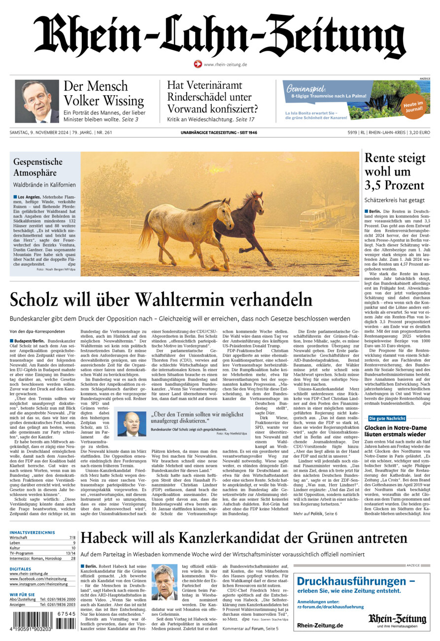 Rhein-Lahn-Zeitung vom Samstag, 09.11.2024