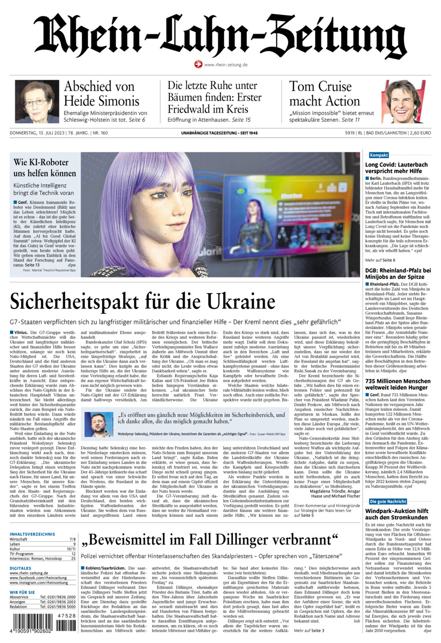 Rhein-Lahn-Zeitung vom Donnerstag, 13.07.2023