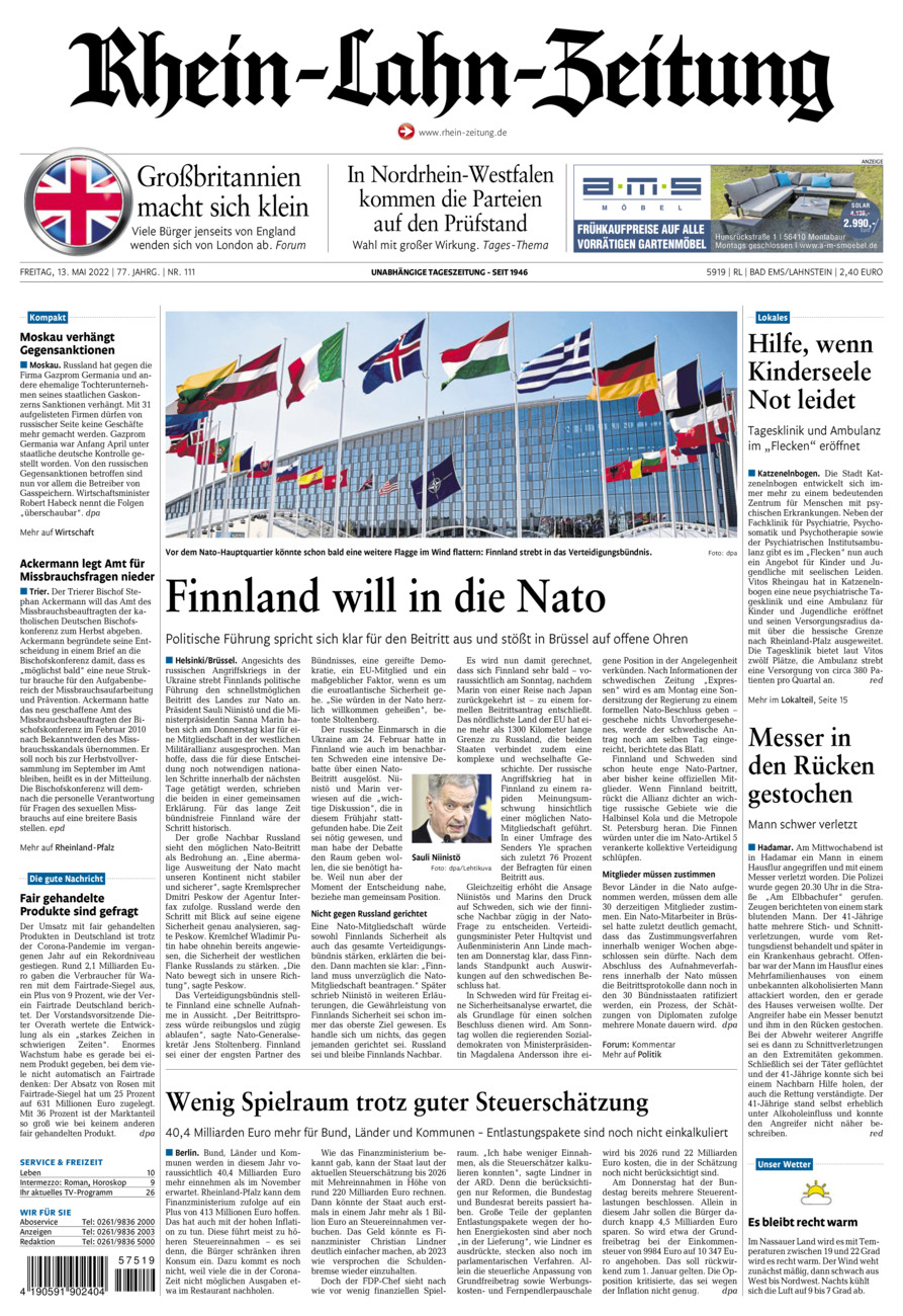 Rhein-Lahn-Zeitung vom Freitag, 13.05.2022