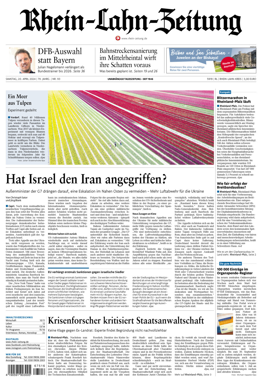Rhein-Lahn-Zeitung vom Samstag, 20.04.2024