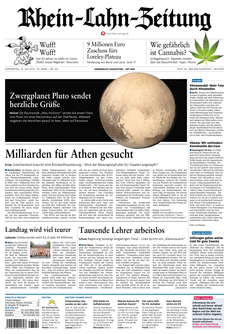 Rhein-Lahn-Zeitung vom Donnerstag, 16.07.2015