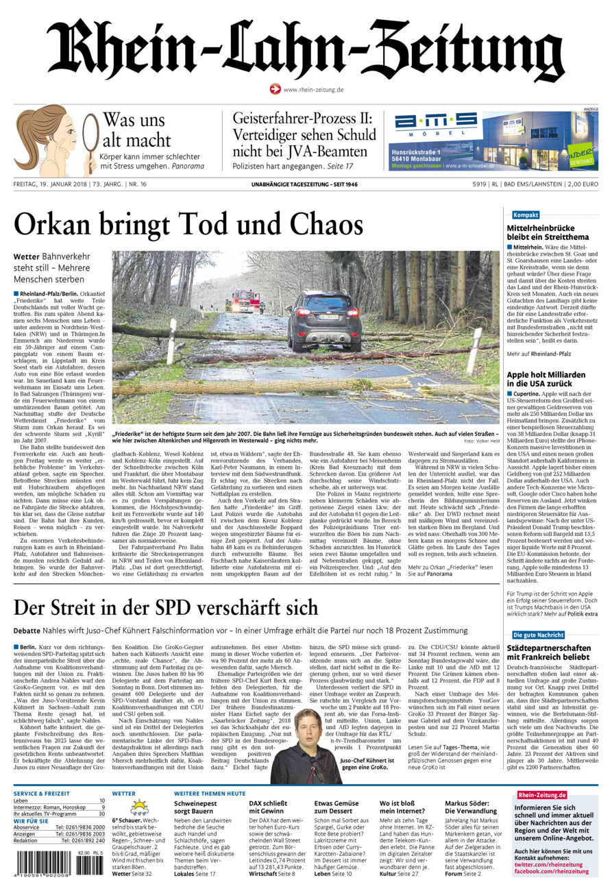 Rhein-Lahn-Zeitung vom Freitag, 19.01.2018
