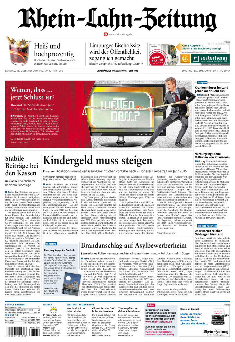 Rhein-Lahn-Zeitung vom Samstag, 13.12.2014