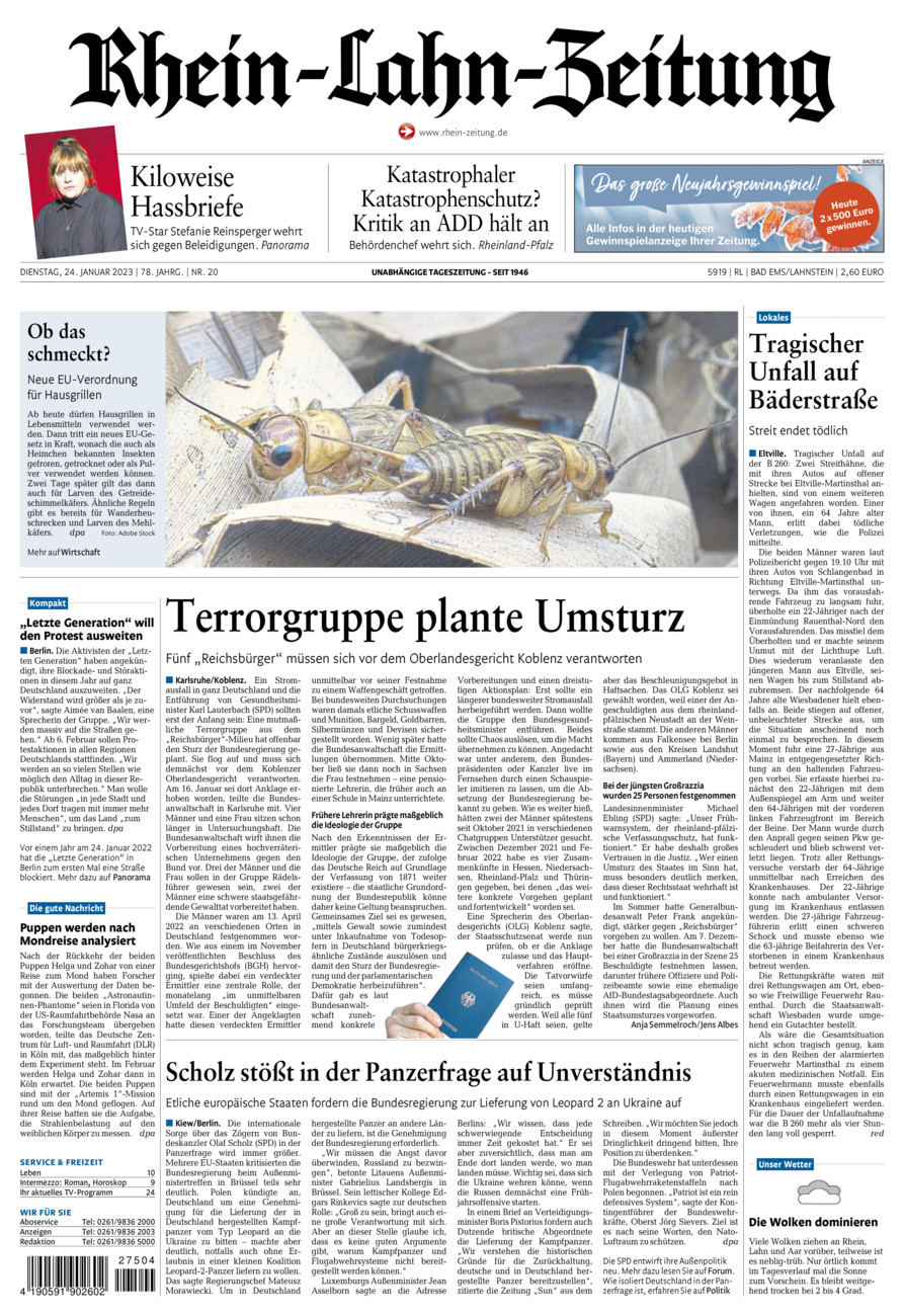 Rhein-Lahn-Zeitung vom Dienstag, 24.01.2023