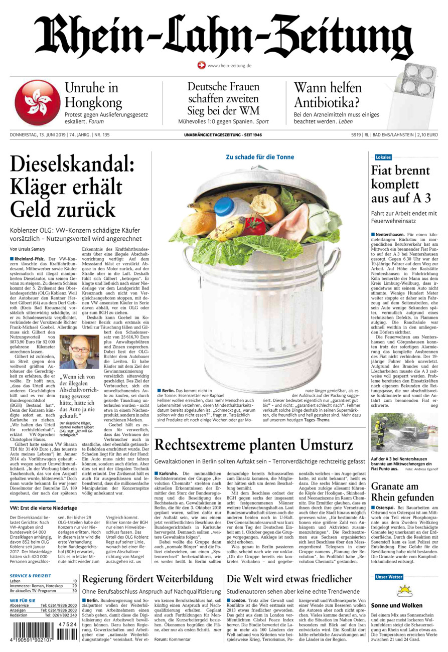 Rhein-Lahn-Zeitung vom Donnerstag, 13.06.2019