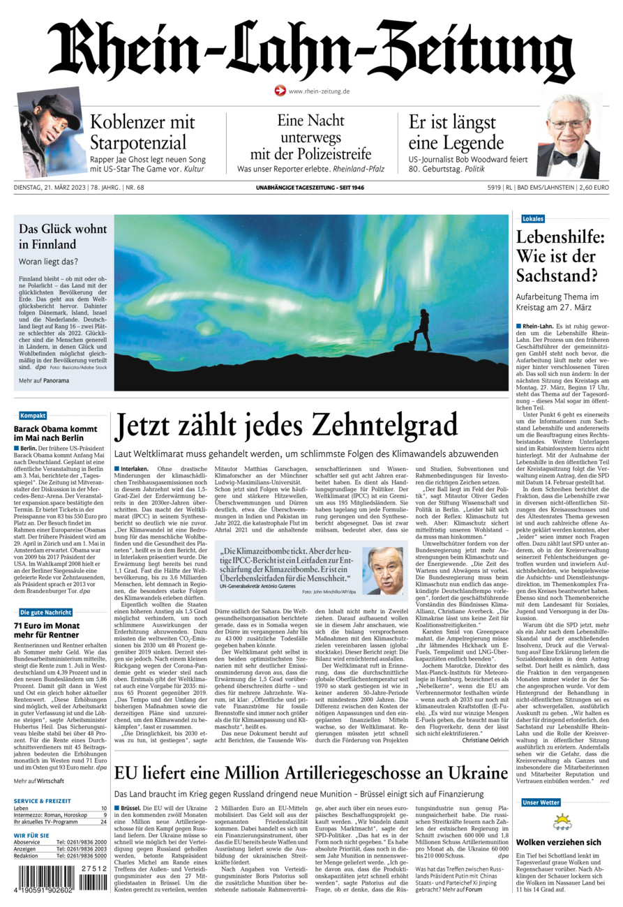 Rhein-Lahn-Zeitung vom Dienstag, 21.03.2023