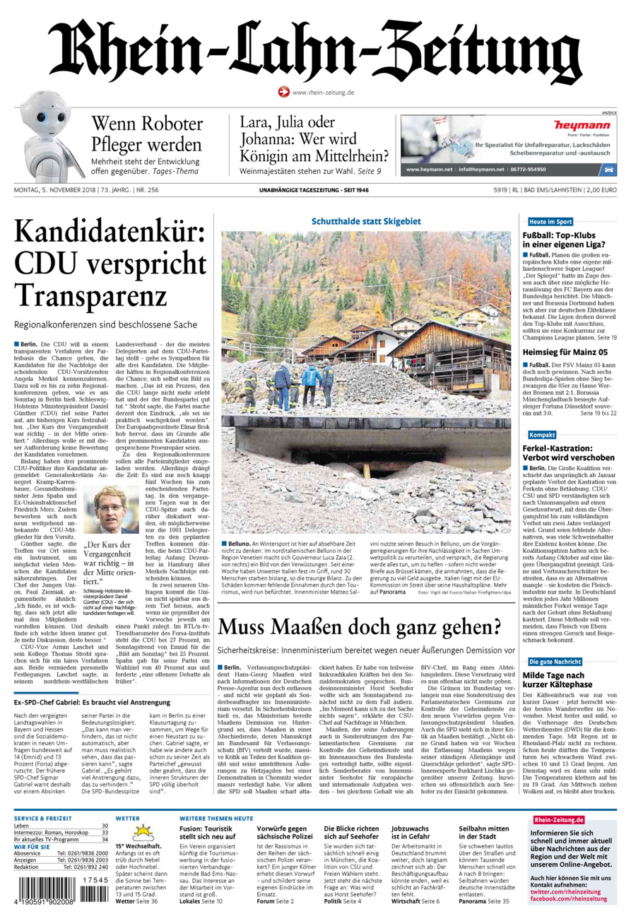 Rhein-Lahn-Zeitung vom Montag, 05.11.2018
