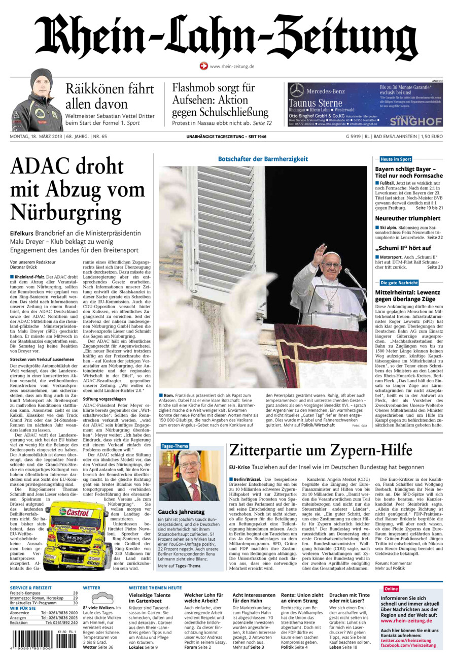 Rhein-Lahn-Zeitung vom Montag, 18.03.2013