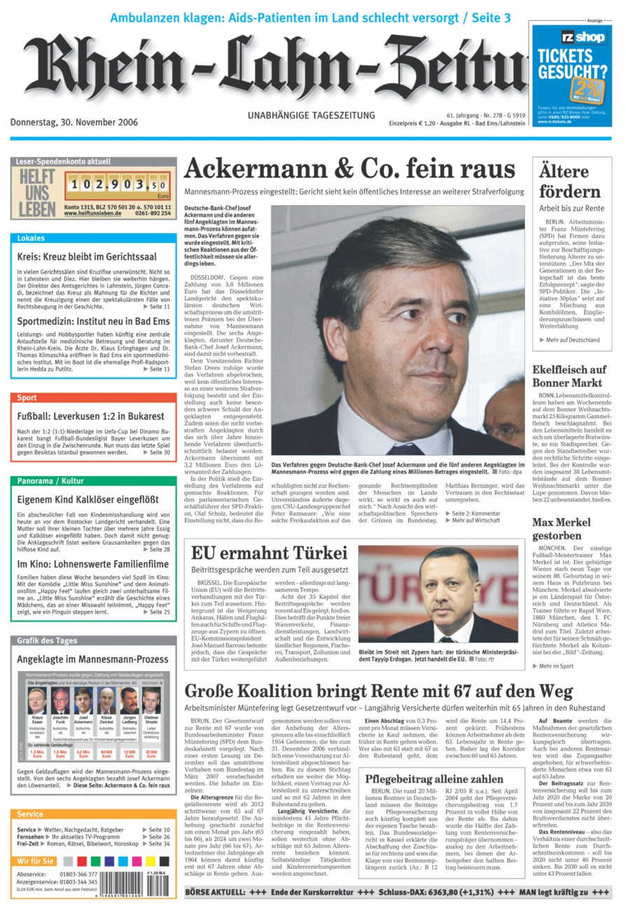 Rhein-Lahn-Zeitung vom Donnerstag, 30.11.2006