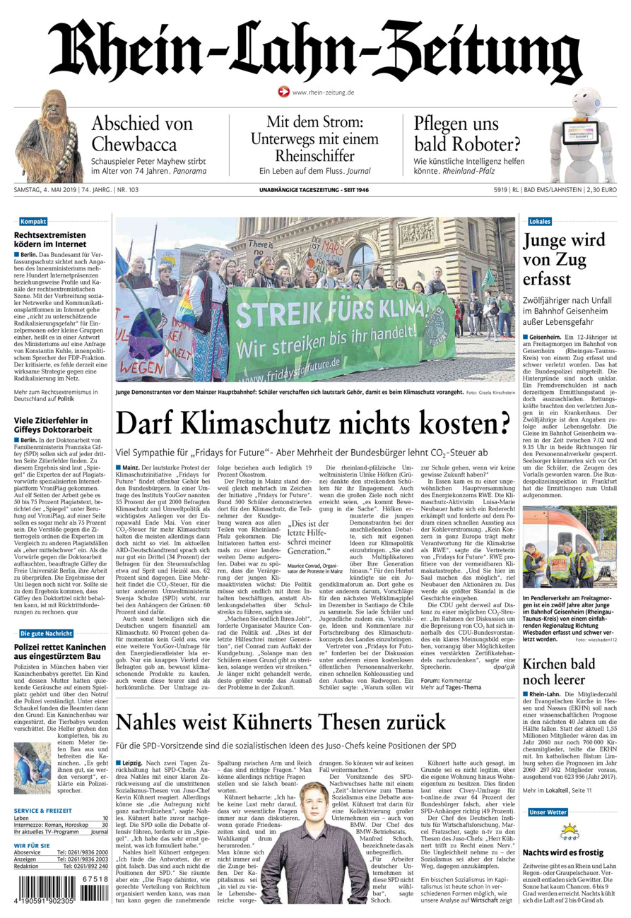 Rhein-Lahn-Zeitung vom Samstag, 04.05.2019