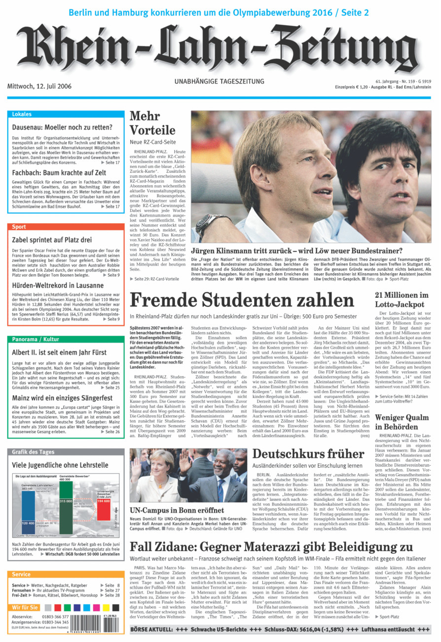 Rhein-Lahn-Zeitung vom Mittwoch, 12.07.2006