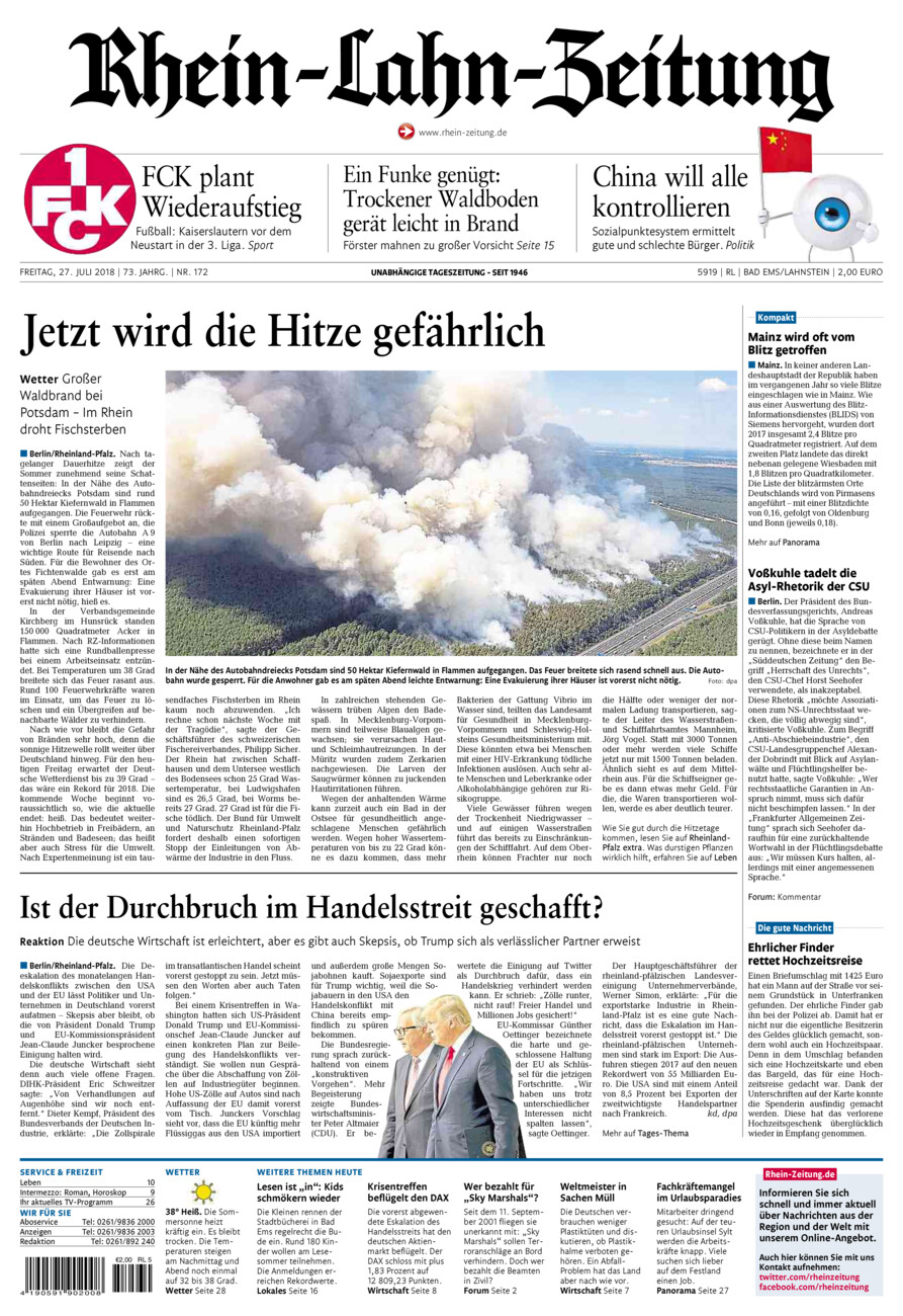 Rhein-Lahn-Zeitung vom Freitag, 27.07.2018