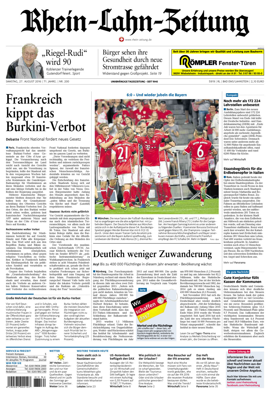 Rhein-Lahn-Zeitung vom Samstag, 27.08.2016