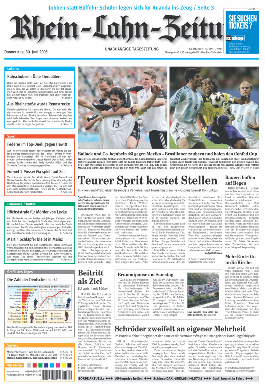 Rhein-Lahn-Zeitung vom Donnerstag, 30.06.2005