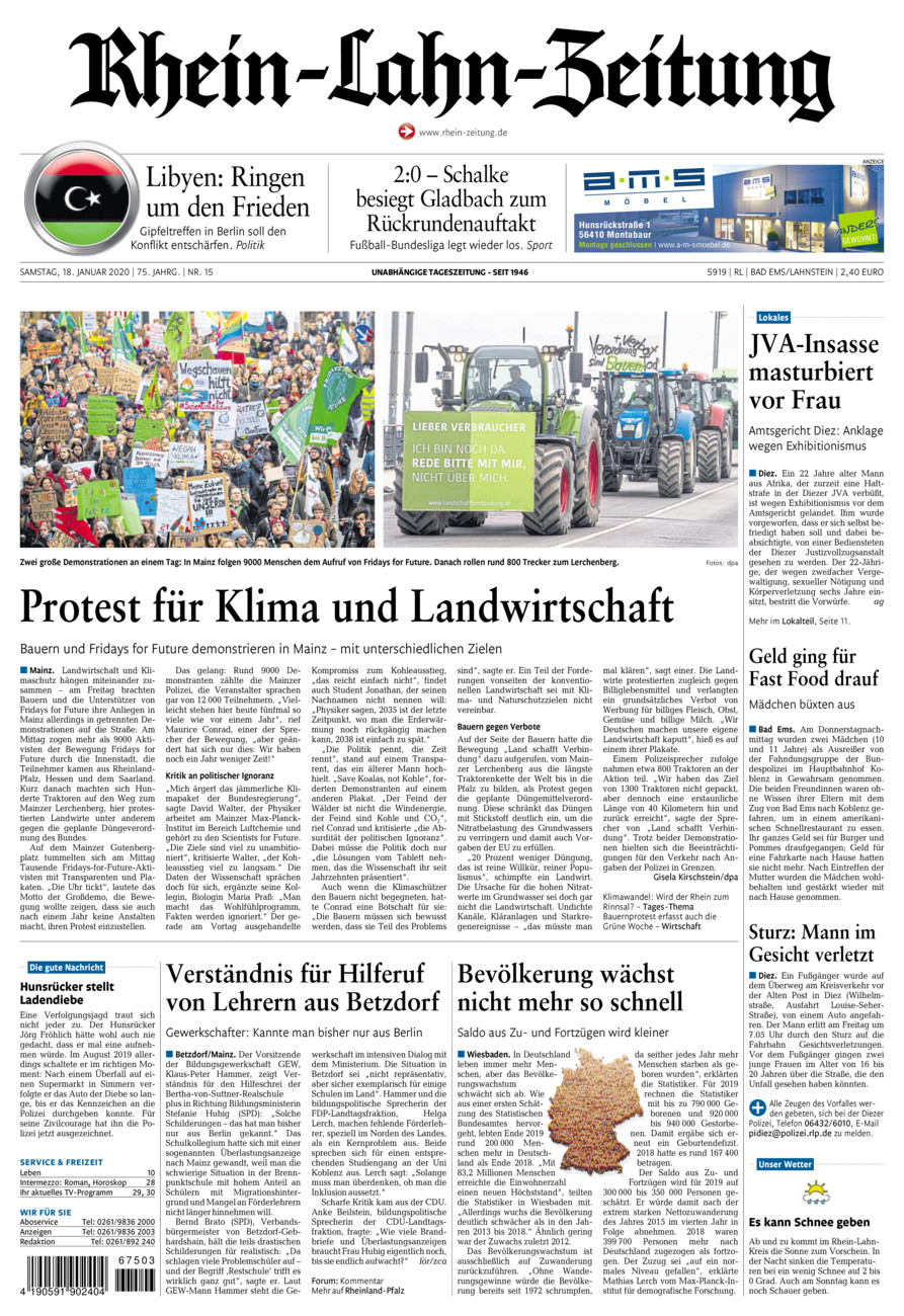 Rhein-Lahn-Zeitung vom Samstag, 18.01.2020