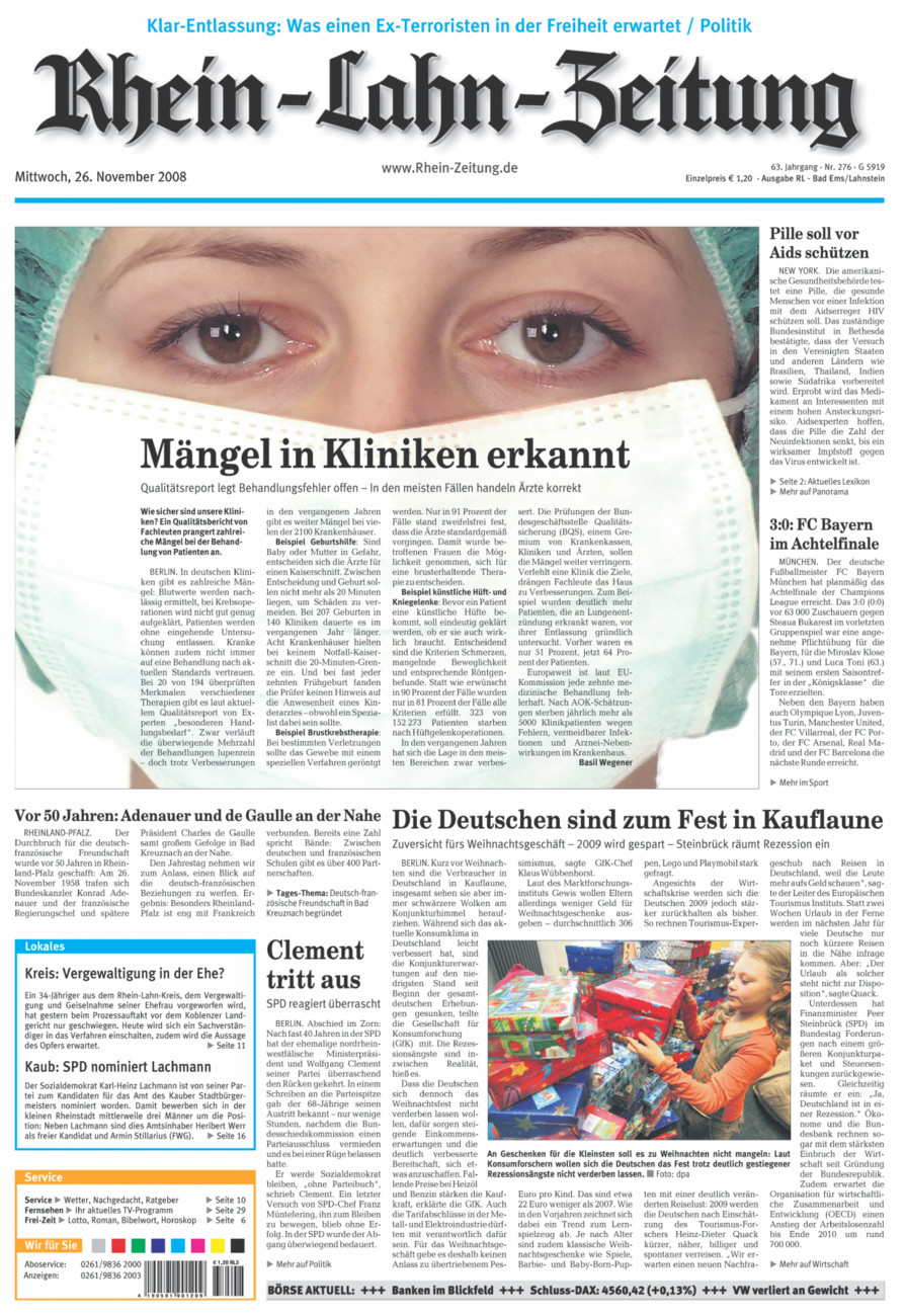 Rhein-Lahn-Zeitung vom Mittwoch, 26.11.2008