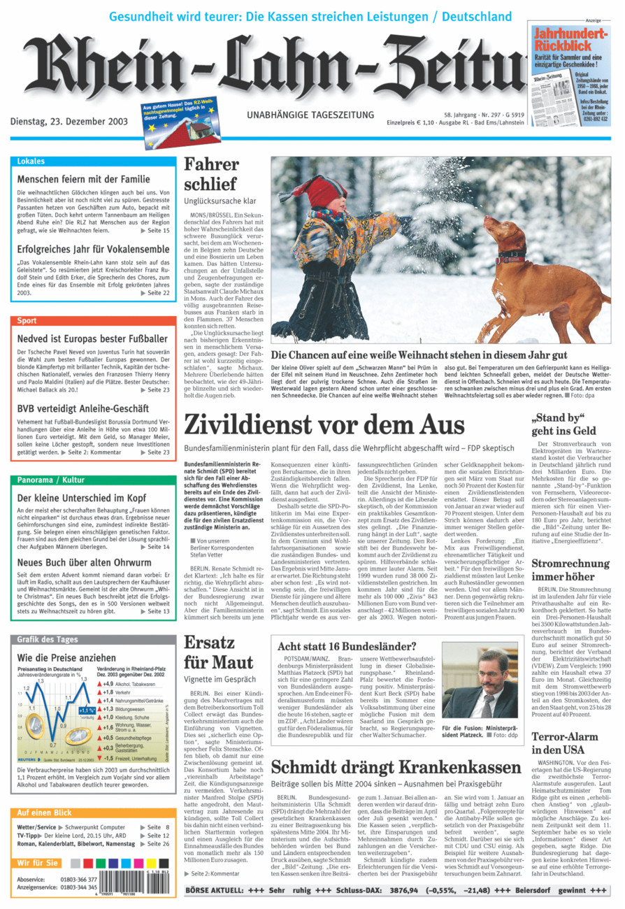 Rhein-Lahn-Zeitung vom Dienstag, 23.12.2003